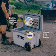 RTIC 52 QT Wheeled Hard-Sided Ice Chest Cooler, Ultra-Light Polypropylene, 78 Can Capacity, Cobalt White, 29450