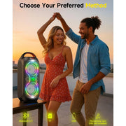 RUIMATECH T9 Portable Bluetooth Party Speaker, 80W Peak Power, True Wireless Stereo, Dynamic 8-Color Light Show