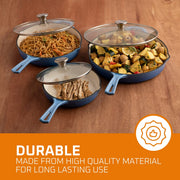 Bruntmor Enemeled Cast Iron 3 Piece Skillet Bundle 12 10 8 Set - Cast Iron, Blue