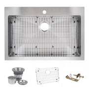 Miseno MNO3322SRTM 33-in x 22-in Stainless Steel Single Bowl Drop-In or Undermount 1-Hole Residential Kitchen Sink