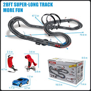 Fistone Slot Car Race Track Set, 28ft Dual Loop Track, 4 High-Speed Cars, 2 Electric Controllers, 2 Manual Controllers
