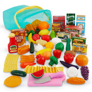 Battat Pantry in a Bucket Play Food Set, 79 Pieces, Colorful Pretend Grocery and Kitchen Toys for Toddlers and Preschoolers, Storage Bucket with Lid and Handle