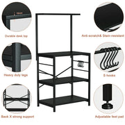 Cheflaud BACKER_RACK666 Kitchen Baker's Rack Storage Shelf Microwave Cart Oven Stand with Side Hooks 4 Tier Shelves, Black