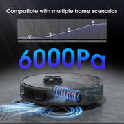 GOOVI D60S MAX Robot Vacuum and Mop Combo, 360 LiDAR Navigation, 6000Pa Suction, Self-Emptying Base, 220 Mins Runtime, Black