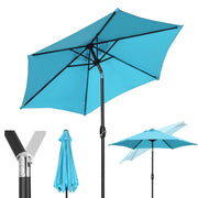 Ainfox 9ft Lake Blue Patio Umbrella with Waterproof UV Resistant Polyester Canopy, Steel Frame, Push Button Tilt, Crank Operation, OB-OTU065BL