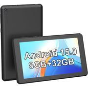 YQSavior Android 15 Tablet, 7 Inch IPS HD Touch Screen, 8GB RAM, 32GB Storage, Quad-Core 1.5GHz Processor, 5MP Rear Camera, Wi-Fi, Bluetooth, GPS, FM Radio, Black, Q2S Pro