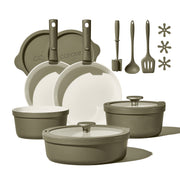 Carote 21-Piece Ceramic Nonstick Cookware Set with Detachable Handles, Oven Safe, Induction Compatible, Stackable, Green