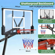 GVDV BHE-20 Portable Basketball Hoop with 44-Inch Shatterproof Backboard, Adjustable Height 4.5-10 ft for Kids, Teens & Adults