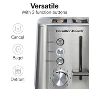 Hamilton Beach Luxe 2-Slice Toaster, Stainless Steel, Extra-Wide Slots, Bagel, Defrost, Toast Boost, Seven Shade Settings, Slide-Out Crumb Tray, Model 22824
