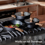 Sensarte Ceramic Nonstick Cookware Set, 24 Pieces, Die-Cast Aluminum, Induction Compatible, Matte Black