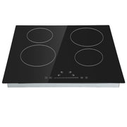 KFFKFF Electric Cooktop, 4 Radiant Burners, 6000W, Ceramic Glass Top, Touch Controls, Built-in Timer, Child Lock, 9 Heat Levels, Black, 23.2x20.5 in, LT4-77