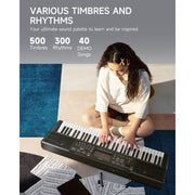Donner DEK-300 61-Key LED Electronic Keyboard Piano with Interactive Light-Up Keys, 500 Timbres, 300 Rhythms, Teaching Mode, USB-MIDI Connectivity, Stand & Adjustable Bench