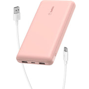 Belkin BPY003fqPK-RF Portable Charger USB-C Power Bank, 10,000mAh Capacity, 15W Fast Charging, 1 USB-C and 2 USB-A Ports, Pink