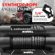 X-BULL Electric Winch, 6000LBS Capacity, IP68 Waterproof, 12V 1.3 HP Motor, 2 in 1 Wired and Wireless Remote, Synthetic Rope, Off-Road ATV UTV Boat