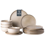 AmorArc Ceramic Dinnerware Set, 12 Pieces, Scratch-Resistant Stoneware Plates and Bowls, Reactive Glaze Cappuccino, Service for 4