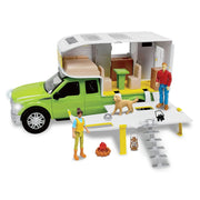Adventure Force Ford F-350 Camping Adventure Vehicle Play Set, 8 Pieces, Realistic Lights and Sounds, Green and White