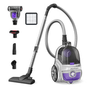 TaoTronics Canister Vacuum Cleaner, 1200W Brushless Motor, 3.7QT Bagless Dust Cup, Double HEPA Filter, Turbo Brush, Silver Purple, TT-VC1200W