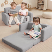 Caveen Kids Couch, Caveen Extra Wide Toddler Couch Fold Out, Baby Sofa Chair Comfy for Birthday Gift, Children's Day, Grey - High Quality Material