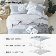 Bedduvit Quilt for King Bed - 100% Cotton Blue Gray Floral Real-Patchwork Plaid Striped Farmhouse King Quilt Bedspread  Reversible Modern Lightweight Quilt Set with Shams  3-Piece (98 x106 )