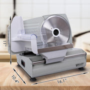 Valley Sportsman Electric Food Slicer, 7.5 Inch Stainless Steel Blade, 180W Motor, Adjustable Thickness 0-15mm, Aluminum Body, Silver, 1A-FS222