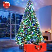 Yexmas 9ft Pre-Lit Green Artificial Christmas Tree with 400 Colored LED Lights, 11 Lighting Modes, Flame-Retardant PVC, Sturdy Metal Stand, Large Storage Bag
