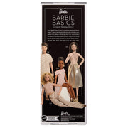 Mattel Barbie Basics Collectible Doll 08, Brunette Hair, Tan Dress, Strappy Cream Heels, Made-to-Move Petite Body, JJX27