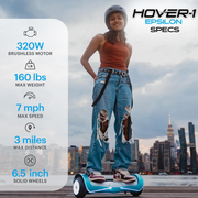 Hover-1 DSA-EPS-BLU Epsilon Electric Self-Balancing Hoverboard, 320W Dual Motor, 7 mph Max Speed, and 3 Miles Max Range