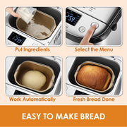 Kitchen In The Box BM01 15-in-1 2LB Stainless Steel Automatic Bread Maker With Recipes, Silver