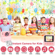 Yexmas 12MP HD Instant Print Digital Kids Camera 1080P With 32G SD Card for Age 3-12 (Pink)