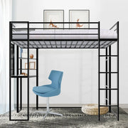 FurniHQ SCXZ-6W7-608 Twin Size Loft Bed with Desk and Shelves, Metal Frame, Full-length Guardrail, Hold up to 200lbs, Black 79.53