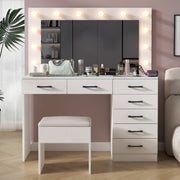 Ktaxon Large Makeup Vanity, Vanity Table Set w/ Visible Glass Top w/ Charging Station, 7 Drawer, White - Spacious Storage