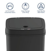 Nine Stars Automatic Bathroom Trash Can, 3 Gallon Plastic Motion Sensor Trash Can with Soft Close Lid, Black