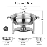 TINANA YH-CDBS-4 Chafing Dish Buffet Set, 4 Pack, 5QT Stainless Steel Round Food Warmers with Glass Lid and Lid Holder, Silver