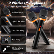 JYX Portable Bluetooth Karaoke Speaker, 40W with 4-Inch Subwoofer, Dual Wireless Microphones, LED Lights, Rechargeable Battery, MS73