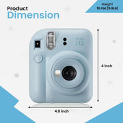 Fujifilm Instax Mini 12 Instant Film Camera Holiday Bundle, Pastel Blue, Includes 10-Pack Film, Photo Album, Tote Bag, Sticker Sheet, AA Batteries