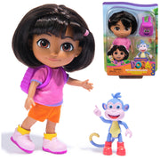 Spin Master Best Friends Dora & Boots Set, 6-Inch Doll with Brushable Hair, Movable Limbs, Purple Backpack, Removable Shoes, and Boots Figure
