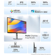 ASUS ProArt PA279CRV 27 Inch 4K UHD IPS HDR Monitor, 99% DCI-P3 and Adobe RGB, USB-C 96W Power Delivery, DisplayPort, HDMI, USB Hub, Height Adjustable