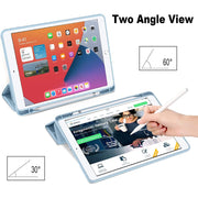 Funbiz iPad10.2-TPU-PU-QL Case for Apple iPad 9th 8th 7th Generation 10.2 inch Case Cover with Pencil Holder, Light Blue