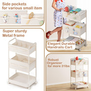 BOPHILI Baby Diaper Caddy Organizer, 3 Tier Rolling Cart with Dividers and Drawers, Beige Felt and Metal, Mobile Utility Cart with Lockable Wheels for Nursery and Changing Table