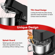 LINKChef SM30310 Stand Mixer, 7.4 Quart Stainless Steel Bowl, 800W Pure Copper Motor, 12-Speed Tilt-Head Electric Mixer with Dough Hook, Wire Whip, Beater, Black