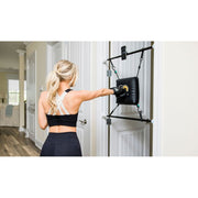 Quiet Punch Doorway Punching Bag, Portable Home Boxing Trainer with Phone Holder and App, Black, Compact 28-36 in