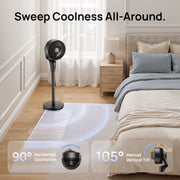 DREO TurboPoly Pedestal Fan, 2-in-1 Table and Floor Fan, Ultra-Quiet 20dB, 95ft Air Reach, 29.2ft/s Airflow, 80 Oscillation, 105 Tilt, 3 Modes, 8 Speeds, Remote Control, 8-Hour Timer, Aroma Feature