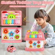 Hot Bee Montessori Baby Learning Toy, Multi-Activity Educational Cube with Shape Sorter, Gear Play, Music & Light, Sensory Development for Toddlers 6-18 Months