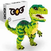 QOQ Dinosaur Building Block Set, 1457PCS Micro Velociraptor Kit, Realistic Green ABS Collectible