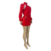 MUYRDIS Women Zip-Up Jacket and Drawstring Mini Skirt Set, Casual Sporty Two-Piece Outfit, Red, S-XL