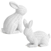 Ayieyill Easter Rabbit Decor, 2 Pcs White Resin Rattan Bunny Ornaments, 6.3 in