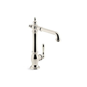 Kohler Artifacts Kitchen Faucet, Single Handle, Victorian-Inspired Design, Vibrant Brushed Moderne Brass, Deck Mounted, 1.5 GPM, 8.5 in Swing Spout Reach, 99266-2MB