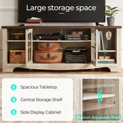 LINSY HOME Modern Farmhouse TV Stand with Adjustable Shelves and Glass Panel Doors, Oak Finish, Fits TVs up to 65 Inches