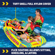 WOW Watersports Macho 2 Person Deck Cockpit Inflatable Towable Water Tube, Heavy-Duty PVC, UV-Protected Nylon, 340 lb Capacity, 16-1010