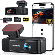 Nexpow VSQ10 4K Front and 2K Rear Dual Dash Cam with Built-in WiFi, Night Vision, G-Sensor, Loop Recording, 64GB Card
